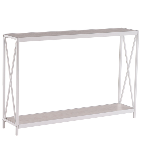 2层X型侧面 玄关桌 白色木纹 白色框架 门庭置物 三胺板 铁框架 110*23*73cm-4