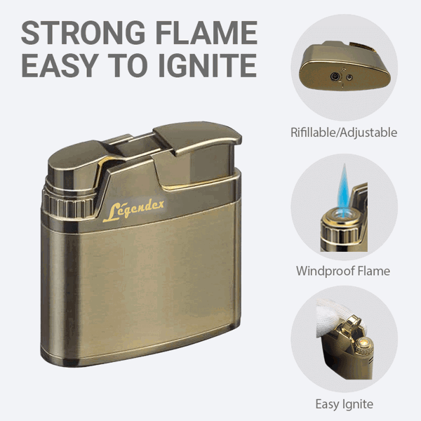 LEGENDEX®攀登者* 银色防风打火机复古风格用于雪茄香烟厨房户外可重复充气可调节火焰高度便携式-5