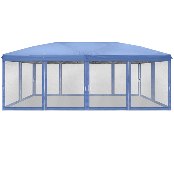 【同款C2602090067】10*20ft  蓝色  一键撑开6片纱网-2门4纱网 28/22MM脚管 10X20MM交叉杆 折叠棚  210D牛津布  喷塑铁管 配拎包 无沙袋-16