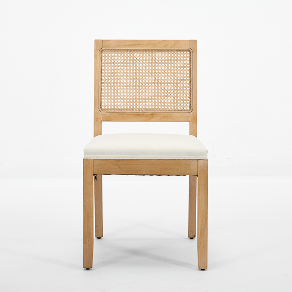 乡村风藤编餐椅（两把装）——中世纪现代风格厨房与餐厅椅，天然硬木框架配藤编软包座面，米色-8