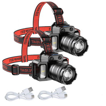 （2套）5种照明模式LED头灯运动传感器前照灯USB可充电露营徒步头灯