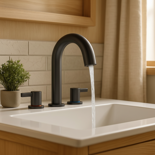 8英寸宽幅洗手盆龙头，双把手三孔设计，带360°旋转喷嘴和弹起式排水器，哑光黑[周末无法发货，TK/TEMU仅支持自提]-8