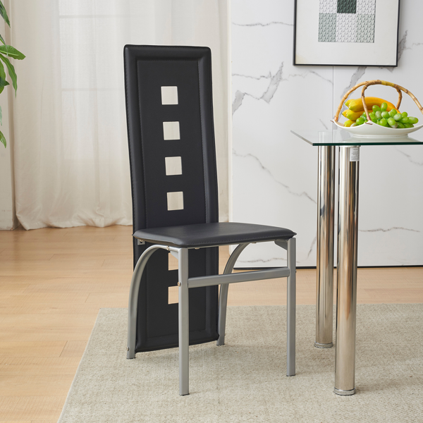 4pcs 长靠背方形镂空装饰 PU革 餐椅 圆管 黑色坐垫电镀椅腿 N201（替换编码13029118）-42