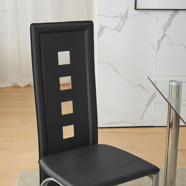 4pcs 长靠背方形镂空装饰 PU革 餐椅 圆管 黑色坐垫电镀椅腿 N201（替换编码13029118）-37