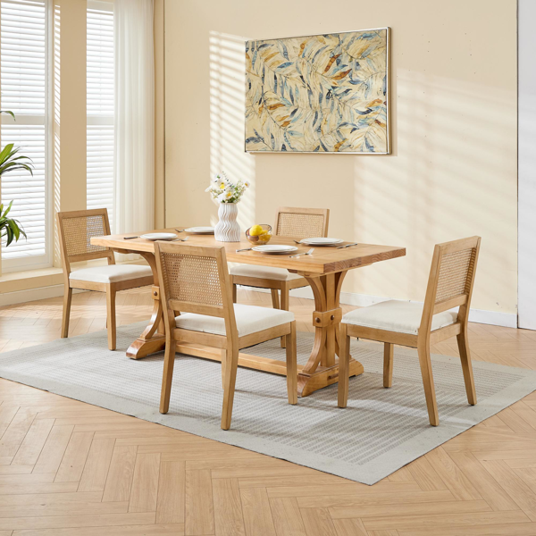 乡村风藤编餐椅（两把装）——中世纪现代风格厨房与餐厅椅，天然硬木框架配藤编软包座面，米色-18