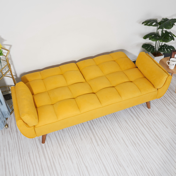 75英寸喇叭扶手可转换双人沙发床-黄色-6