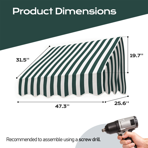 4' 绿白条 伸缩遮阳篷 涤纶布 铁支架 可调节-5