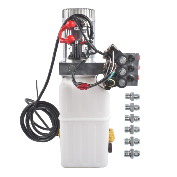 液压泵 12V DC 6 Quart Hydraulic Pump 6 Way Double Acting Hydraulic Power Unit for Dump Trailer, Scissor Lift-4