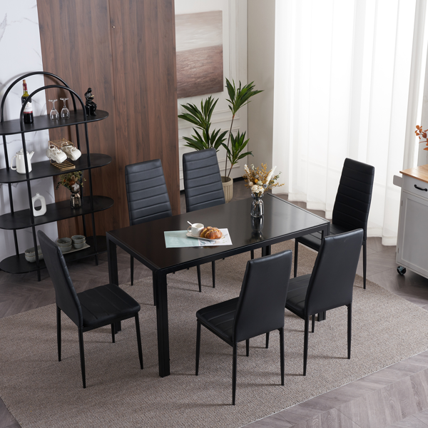 4pcs 高靠背横线缝纫装饰 PU革 餐椅 圆管 黑色 N201（替换编码：13028198-18410366）-97