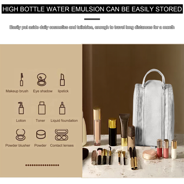 大容量化妆品收纳盒，旅行化妆包收纳器，旅行用大容量洗漱包，带隔层和提手的防水PU皮革化妆包-4