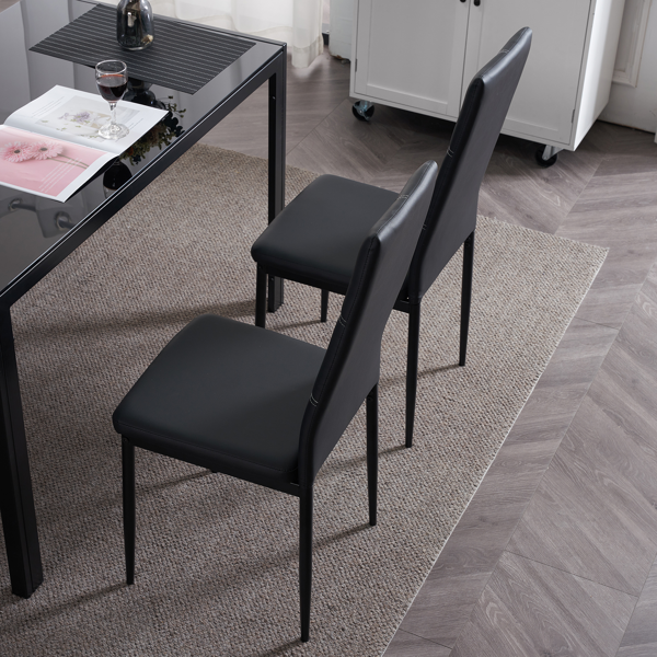 4pcs 高靠背横线缝纫装饰 PU革 餐椅 圆管 黑色 N201（替换编码：13028198-18410366）-158
