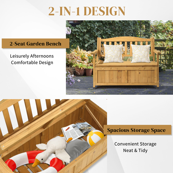 44in 杉木 普黄色 波浪竖条背板 带储物 木长椅-9