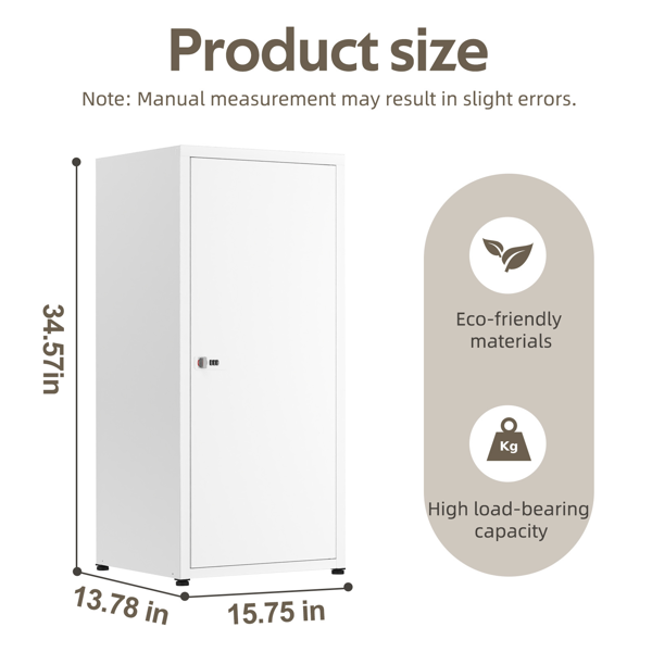 Temu 仅支持自提 34.6英寸高带锁金属储物柜，小型可上锁员工储物柜，带可调节层板及脚垫，钢制单门可上锁柜，适用于家庭、学校、办公室、健身房（白色）-2