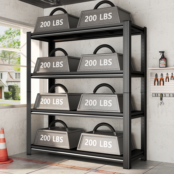 四层高度可调金属储物架，垂直收纳器，63 英寸高×45.27 英寸宽×17.7 英寸深，黑色，需组装-9