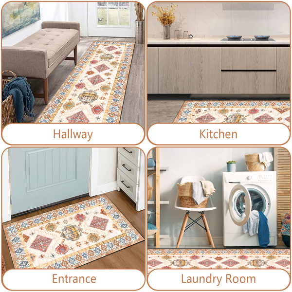 (水晶绒水洗底)厨房地毯3件套，防滑机洗厨房垫，波西米亚复古厨房地毯-8