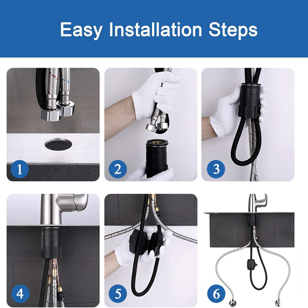 单柄高弧度拉丝镍厨房水槽拉出式水龙头，配备4种喷洒模式，单层不锈钢材质，带下拉式喷头【周末不发货，TK/TEMU订单仅支持自提】-5