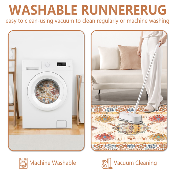 (水晶绒水洗底)厨房地毯3件套，防滑机洗厨房垫，波西米亚复古厨房地毯-4