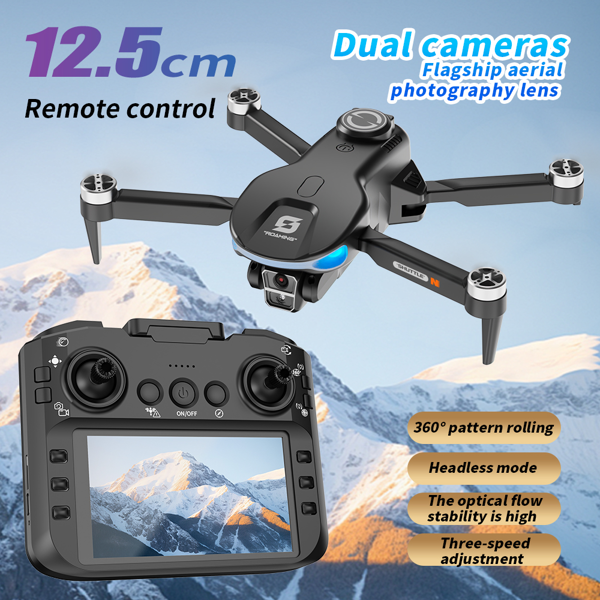 XS8-Drone with HD Dual Camera for Beginners, Large Remote Screen & Body LCD Display, Brushless Motors, Optical Flow Stability-1