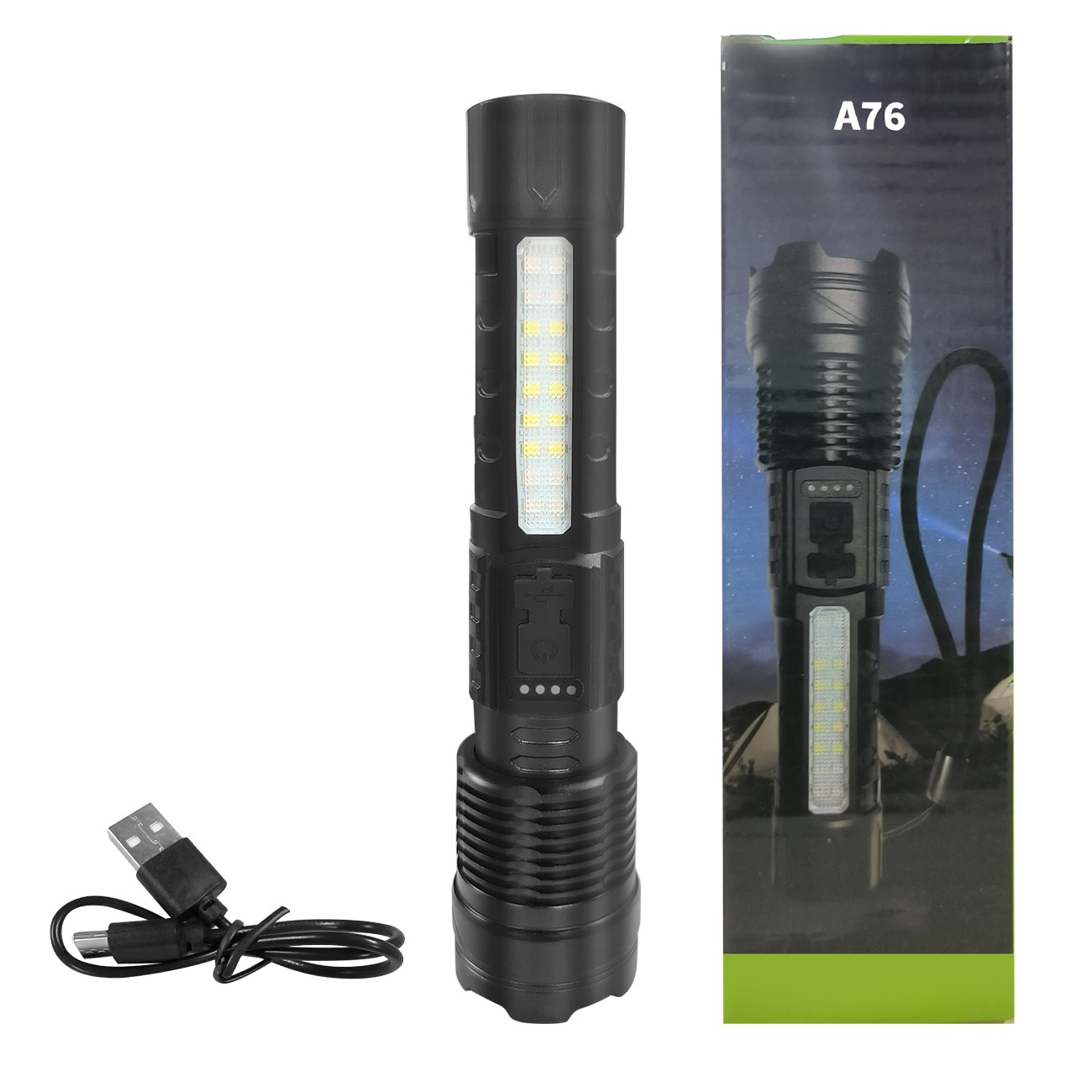 （2Pack）USB Rechargeable LED Flashlight Adjustable Focus Camping Hiking Outdoor Flashlight Work Light_voghion.com