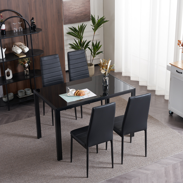 4pcs 高靠背横线缝纫装饰 PU革 餐椅 圆管 黑色 N201（替换编码：13028198-18410366）-105