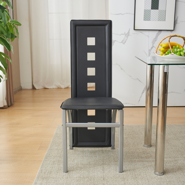 4pcs 长靠背方形镂空装饰 PU革 餐椅 圆管 黑色坐垫电镀椅腿 N201（替换编码13029118）-48