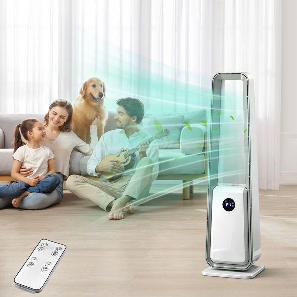 美规 HTY2204 无叶扇 110V 36W 35inch 无叶风扇 带LED电子屏 带黑边遥控器  塑料 铝电机 白色 3档风速 12H定时 3种模式 左右摆风 净化空气  梯形-18