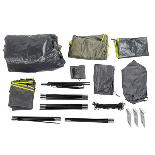 10人 深灰色 三室 露营帐篷 涤纶布 玻璃纤维杆 522*260*210cm 家庭帐篷 N001 -18