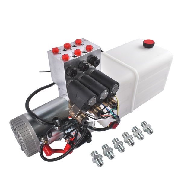 液压泵 12V DC 6 Quart Hydraulic Pump 6 Way Double Acting Hydraulic Power Unit for Dump Trailer, Scissor Lift-1