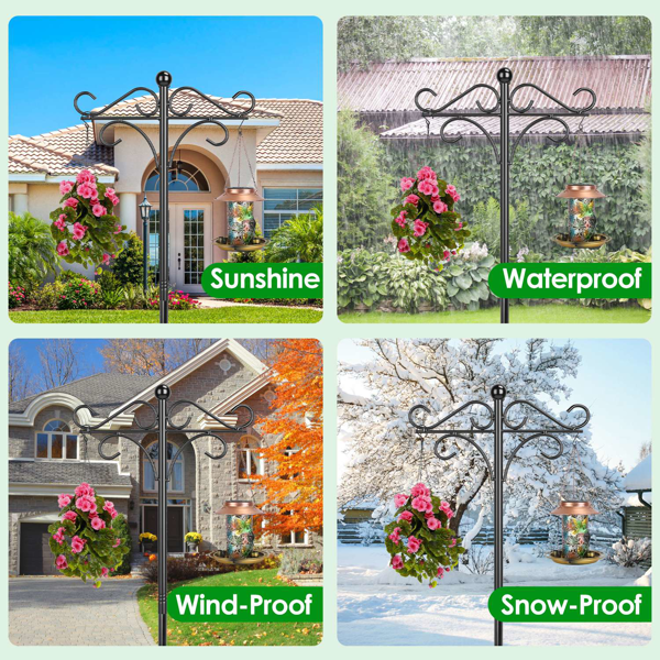 （自提可发加拿大，temu&tk下自提单）户外牧羊钩，五爪底座可调高度花园挂钩，双面挂钩设计，坚固铁艺金属挂架，适用于鸟食槽、灯笼、花篮、风铃及庭院装饰。-8