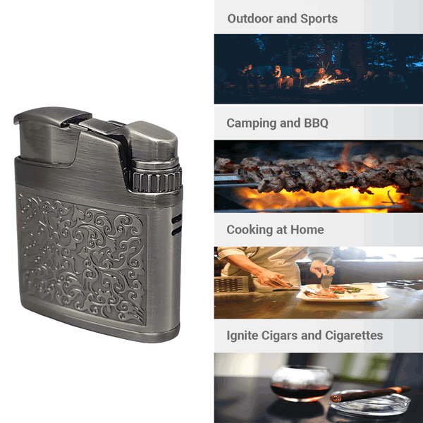 LEGENDEX®攀登者* 银色防风打火机复古风格用于雪茄香烟厨房户外可重复充气可调节火焰高度便携式-6