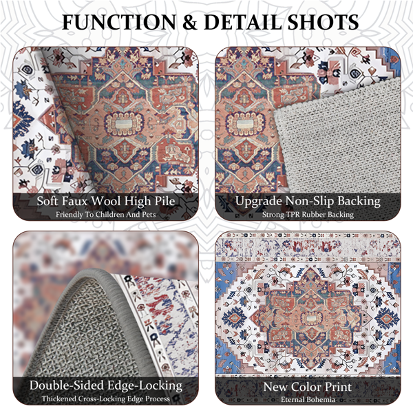 (水晶绒水洗底)厨房地毯3件套，防滑机洗厨房垫，波西米亚复古厨房地毯-6