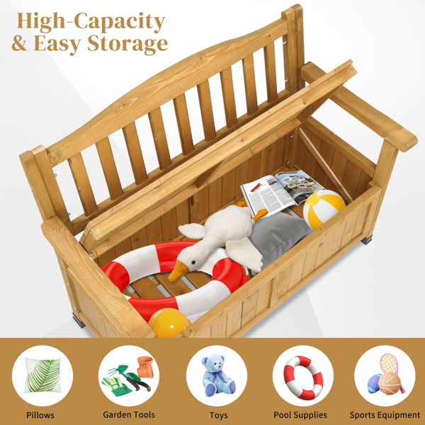 44in 杉木 普黄色 波浪竖条背板 带储物 木长椅-11