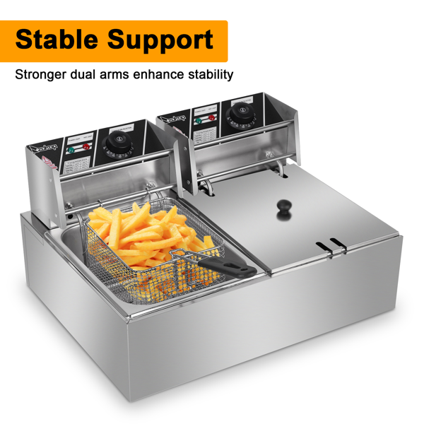 【同款编码：11383950】美规 EH82 110V 3400W 22.8QT/21.6L 电炸锅 银色 不锈钢 双缸/调温/ETL电源线-22