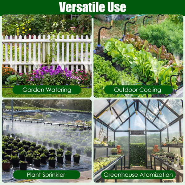 （自提可发加拿大，temu&tk下自提单）花园滴灌套装，配备360°可弯曲喷雾喷头，自动花园灌溉系统，适用于花园、草坪、温室、花坛、露台及草坪降温-2