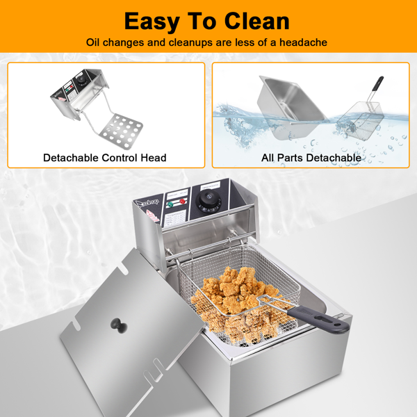 【同款编码：20073155】美规 EH81 110V 2500 11.4QT/10.8L 电炸锅 银色 不锈钢 单缸/调温/ETL电源线-18