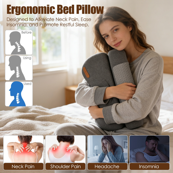 （自提可发加拿大，temu&tk下自提单）三档温度可调加热颈枕，55D记忆棉颈椎枕缓解颈部疼痛，30分钟自动断电加热枕适用于家庭办公旅行，零压力记忆棉颈部支撑枕配备自动关机及过热保护功能-16