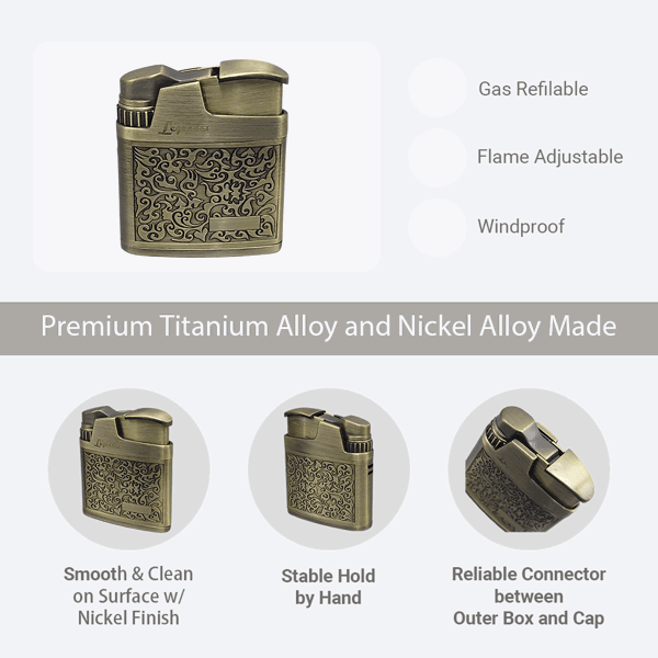 LEGENDEX®攀登者* 银色防风打火机复古风格用于雪茄香烟厨房户外可重复充气可调节火焰高度便携式-4