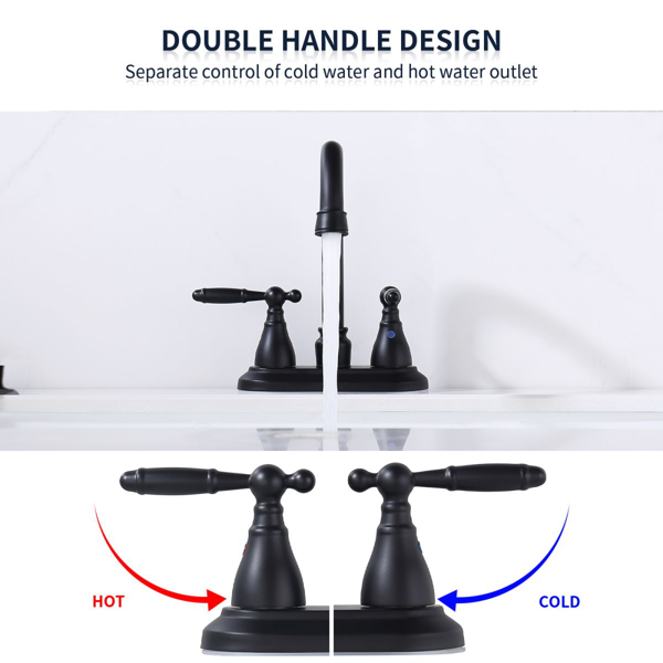 浴室水龙头哑黑360度高弧形旋转喷嘴4英寸中心套梳妆台水龙头现代浴室水龙头3孔厕所水龙头不漏水【周末不发货，TK/TEMU订单仅支持自提】-5