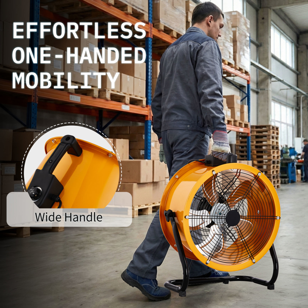 美规 MLD-450 筒扇 110V 218W 18inch 趴地筒扇 移动风机 带提手 铜电机 橙黄色 空气循环流通 工业风-6