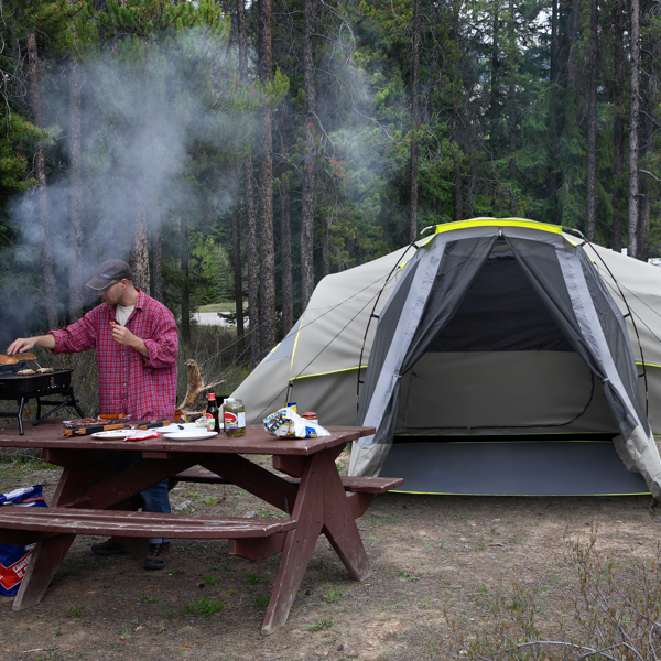 10人 深灰色 三室 露营帐篷 涤纶布 玻璃纤维杆 522*260*210cm 家庭帐篷 N001 -32