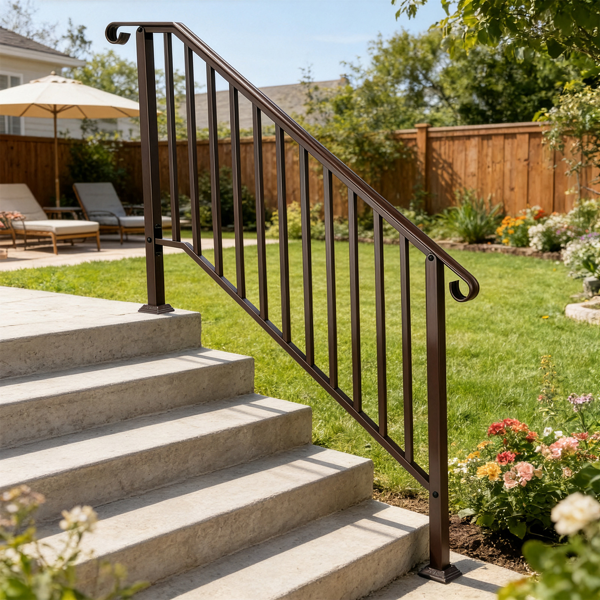 古铜色 4阶 庭院楼梯扶手-12