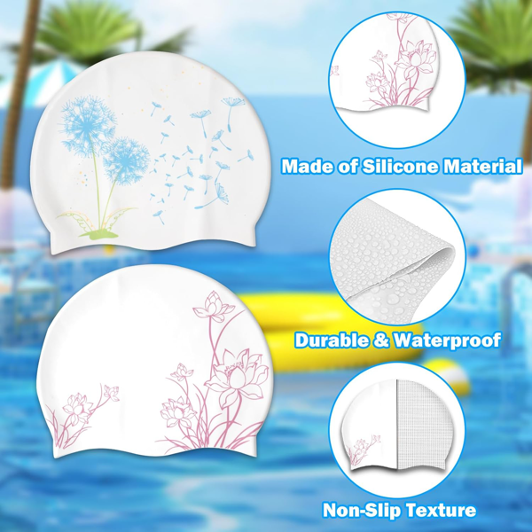 女士成人泳帽，硅胶防水泳帽-适合长/短发，防滑大泳帽男士舒适泳帽，适合女士游泳-4