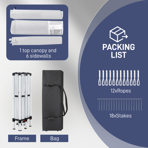 10*20ft  白色  一键撑开 6片面-2门4窗 28/22MM脚管 10X20MM交叉杆 折叠棚  210D牛津布  喷塑铁管 配拎包 无沙袋-9