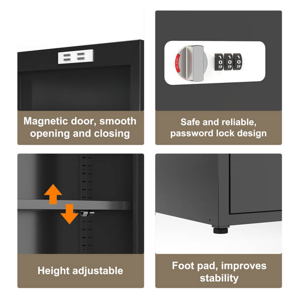 Temu 仅支持自提 34.6英寸高带锁金属储物柜，小型可上锁员工储物柜，带可调节层板及脚垫，钢制单门可上锁柜，适用于家庭、学校、办公室、健身房-3