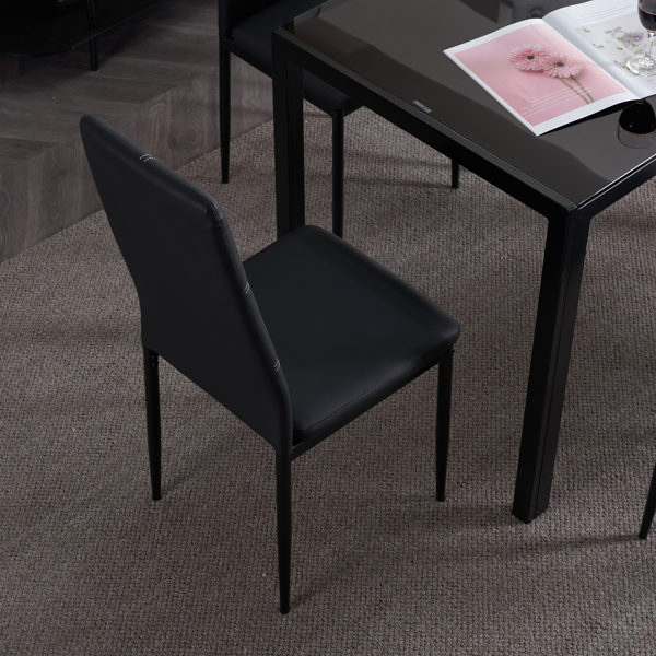 4pcs 高靠背横线缝纫装饰 PU革 餐椅 圆管 黑色 N201（替换编码：13028198-18410366）-103