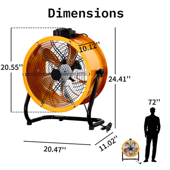 美规 MLD-450 筒扇 110V 218W 18inch 趴地筒扇 移动风机 带提手 铜电机 橙黄色 空气循环流通 工业风