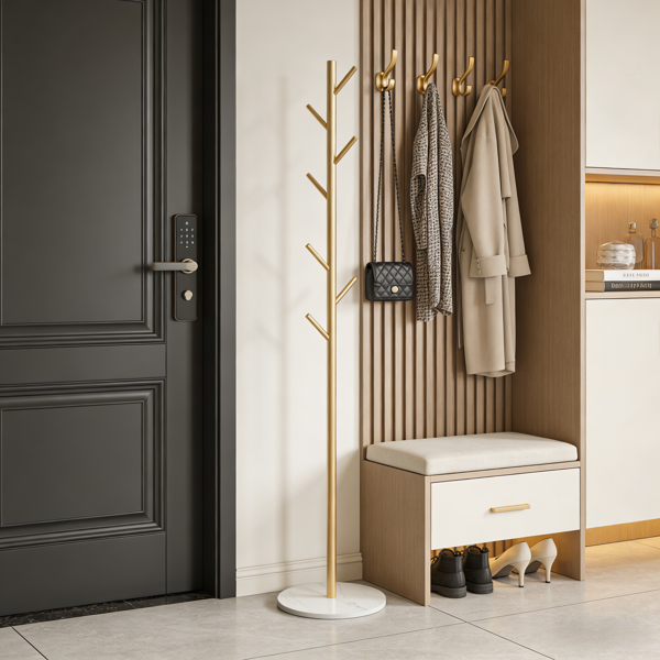 Clothing Rack, Golden Metal Freestanding Heavy Duty Clothes Rack with Marble Base, Multipurpose Garment Hanger for Bedroom, Hat, Scarf, Jacket,-8