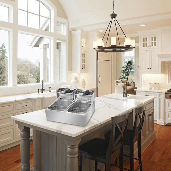 【同款编码：11383950】美规 EH82 110V 3400W 22.8QT/21.6L 电炸锅 银色 不锈钢 双缸/调温/ETL电源线-27