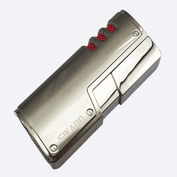 SIKARO®旋风* 三直冲专用高档雪茄打火机带雪茄打孔器白镍银色雪茄香烟厨房户外可重复充气可调节火焰高度便携式