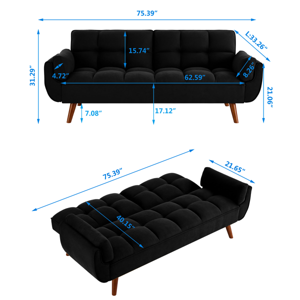 75英寸喇叭扶手可转换双人沙发床-8